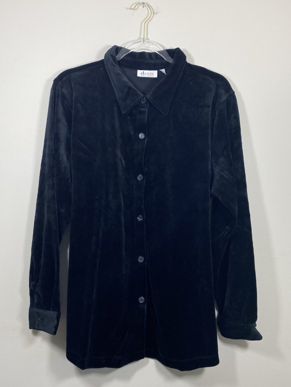 Denim & Co Size 1X Black Velvet Long Sleeve Stretch Button Front Tunic Top NEW
